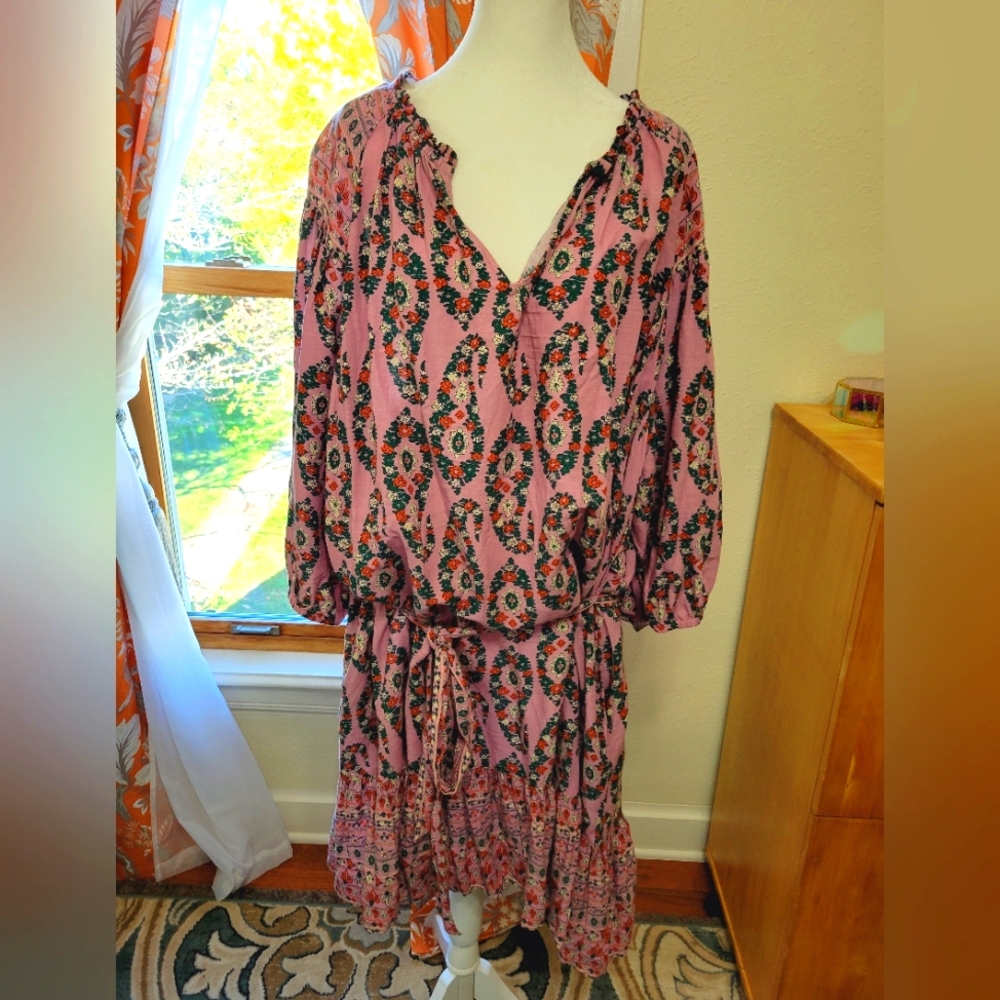 Knox Rose Shift Dress 3/4 Sleeve Lightweight Paisley Floral Purple